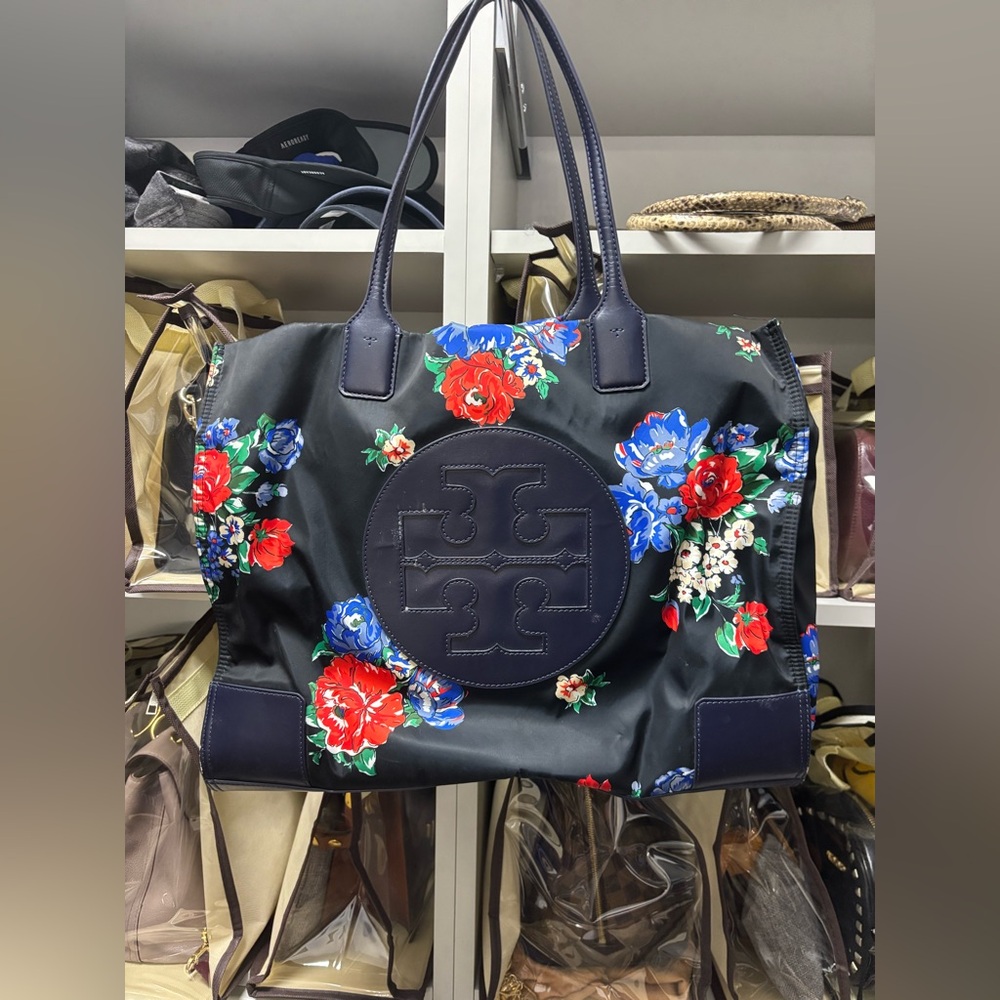 Tory Buck nylon & leather floral tote